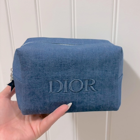 Dior Other - Dior Blue Denim Jean Fabric Cosmetic Makeup Bag Pouch Case Travel Star Charm Zip